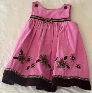 Cute Pink Corduroy Dress Sz 12 Months with Brown Accents and Flowers Buttons
